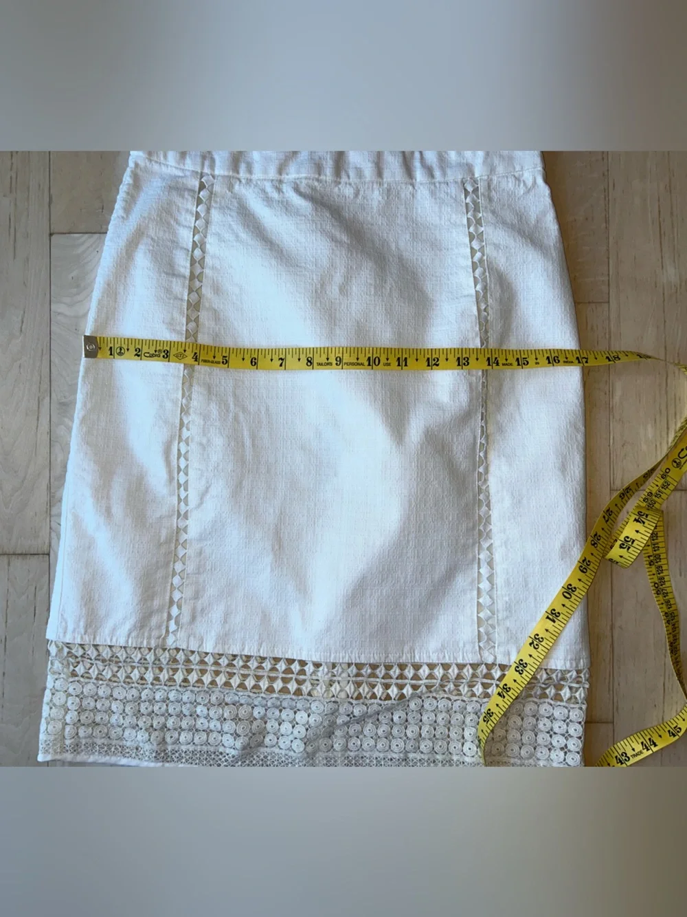J. Crew Lace Insert Lace Hem Textured Cotton Pencil Skirt Ivory Size 2